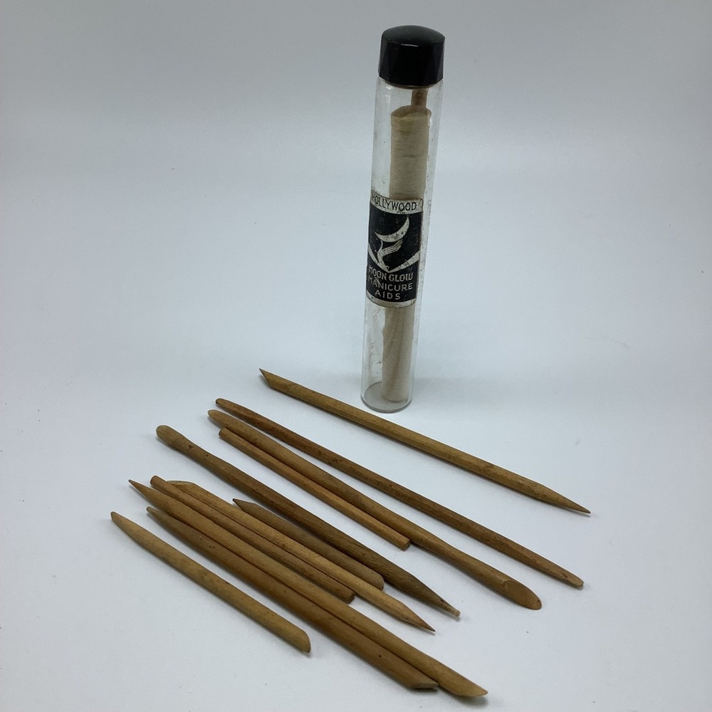 Vintage Hollywood Moonglow Manicure Aids Glass Bottle & Cuticle Sticks‎